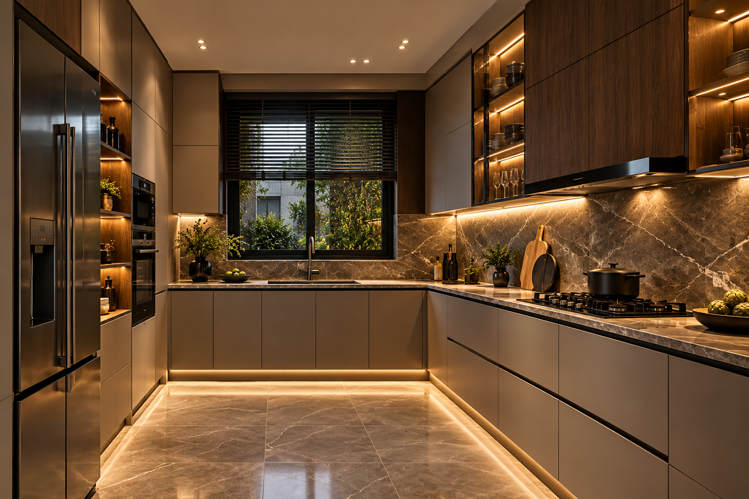 Closed kitchen with elegant cabinetry and a defined private cooking space